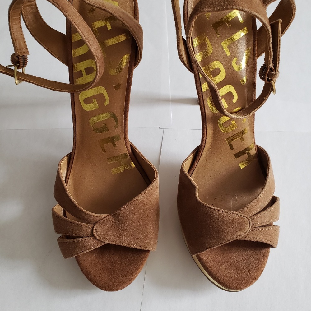 Tan Suede Ankle Strap Heels Shoes